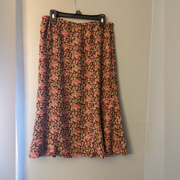 J. Jill Dresses & Skirts - J. Jill Brown Floral A-Line Skirt with Pink & Tan Dots